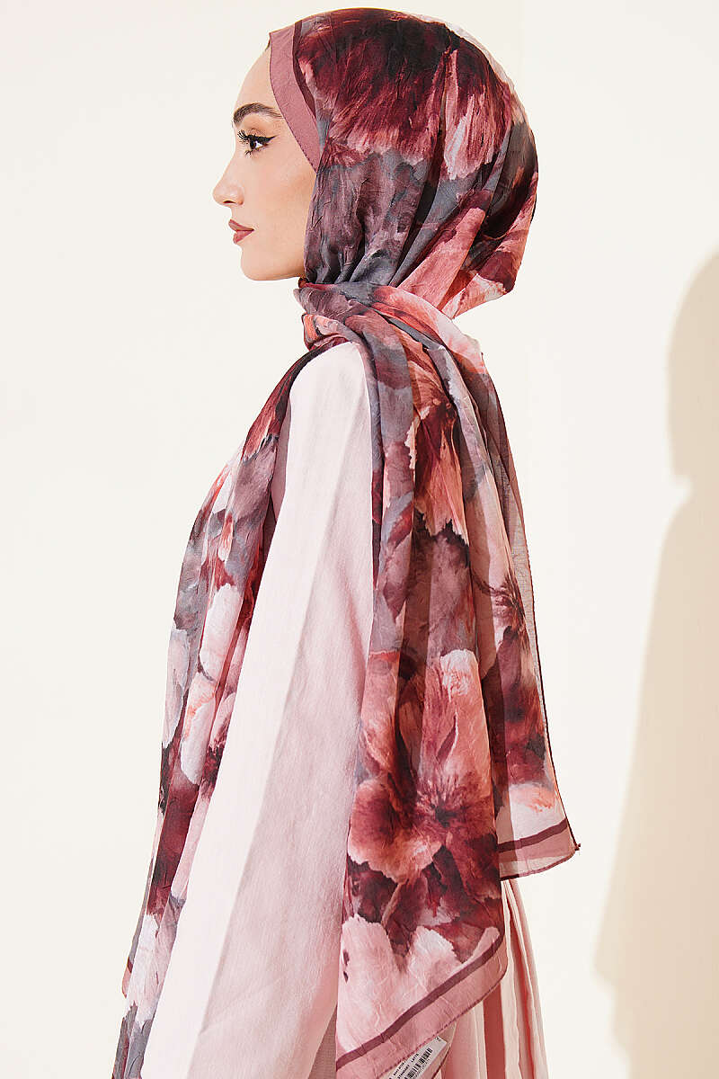 Floral Bamboo Crinkle Scarf with Stripe Details Latte - immagine 3