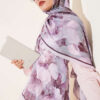 Floral Bamboo Crinkle Scarf with Stripe Details Lilac