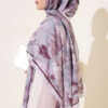 ⁦Floral Bamboo Crinkle Scarf with Stripe Details Lilac⁩ - الصورة ⁦3⁩