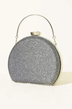 Metallic Half-Moon Design Women's Evening Clutch Bag Charcoal
