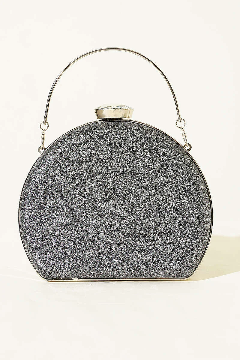 Metallic Half-Moon Design Women's Evening Clutch Bag Charcoal – Bild 2