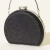 Metallic Half-Moon Design Women's Evening Clutch Bag Black