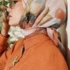 Soft Floral Patterned Scarf Camel - Image 2