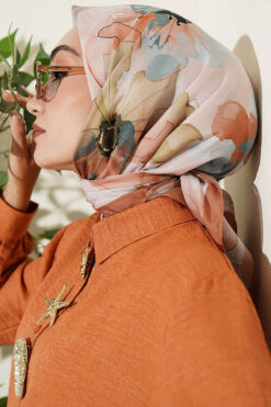 Alternative view of Soft Floral Patterned Scarf Camel