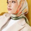 Soft Floral Patterned Scarf Khaki