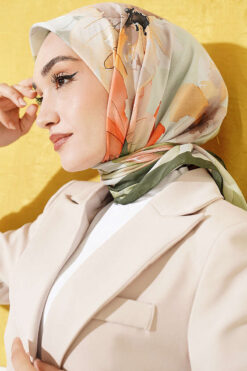 Alternative view of Soft Floral Patterned Scarf Khaki