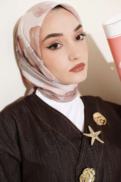 Alternative view of Soft Floral Patterned Scarf Latte