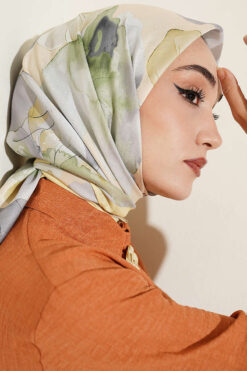Alternative view of Soft Floral Patterned Scarf Yellow