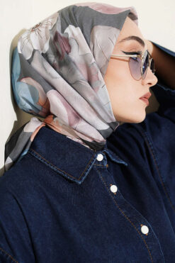 Alternative view of Soft Floral Patterned Scarf Black