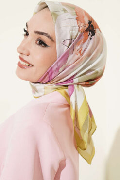 Alternative view of Soft Floral Patterned Scarf Oil Green