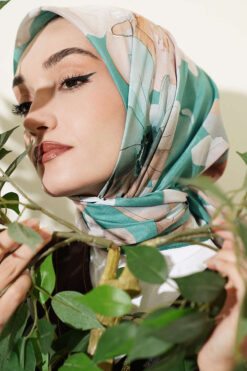 Alternative view of Soft Floral Patterned Scarf Green