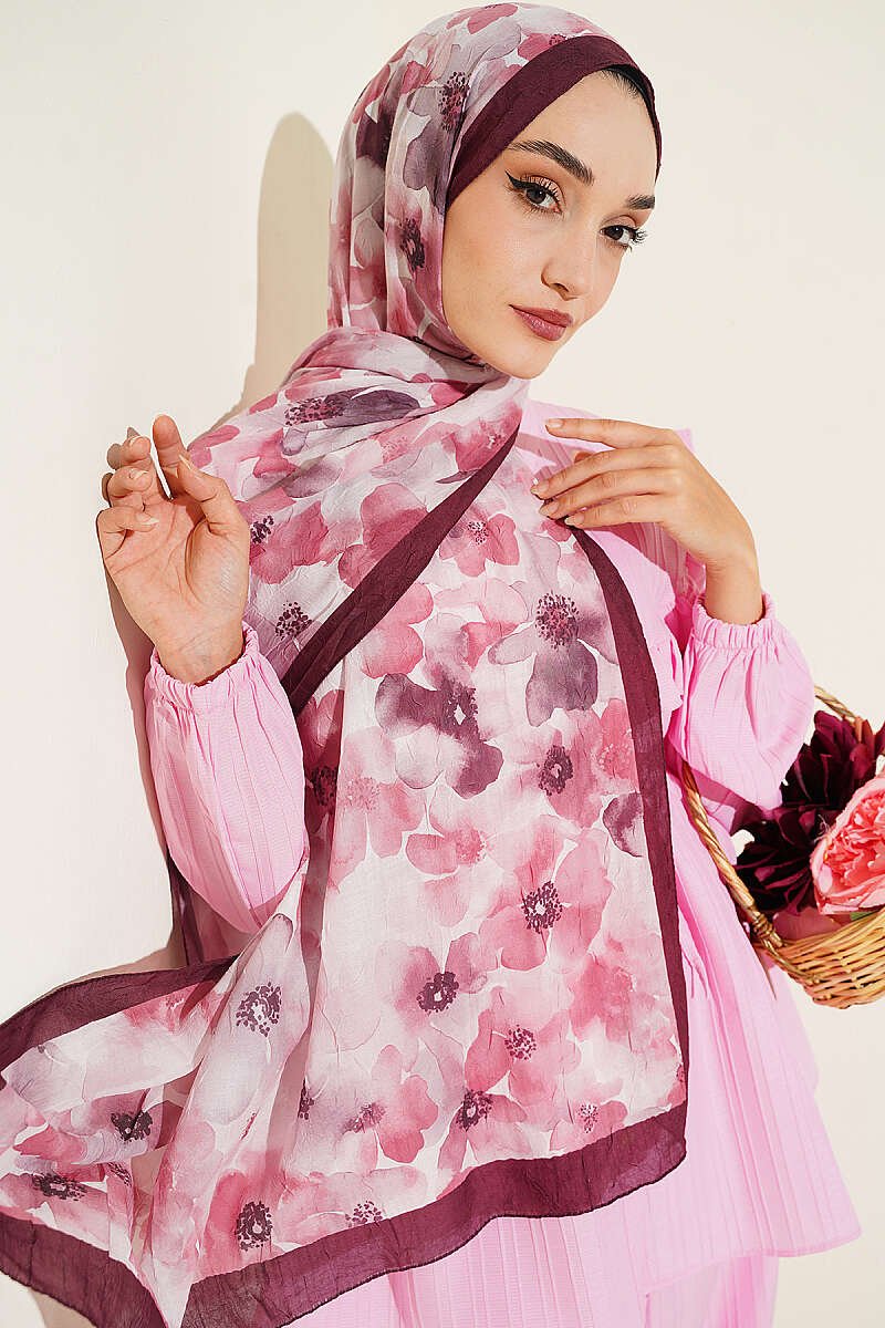 Soft Flora Bamboo Crinkle Shawl Burgundy - Image 2