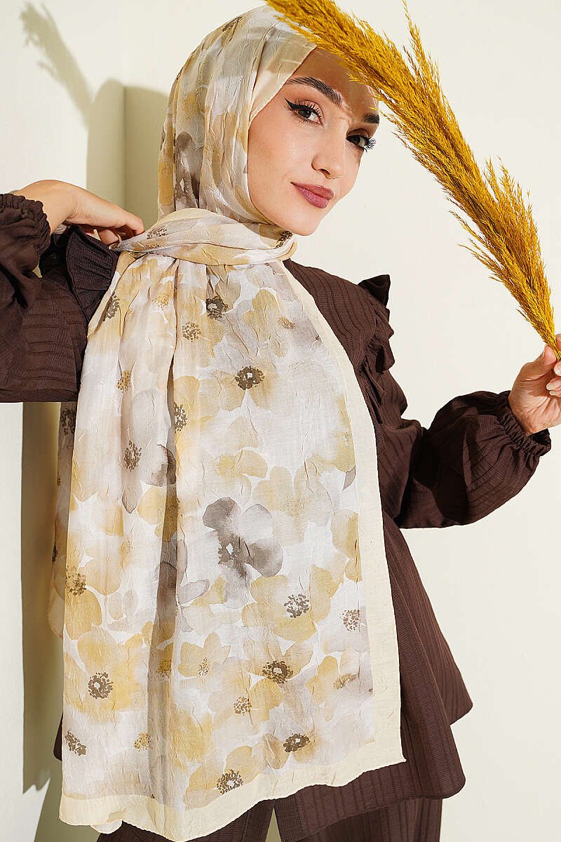 Soft Flora Bamboo Crinkle Shawl Yellow