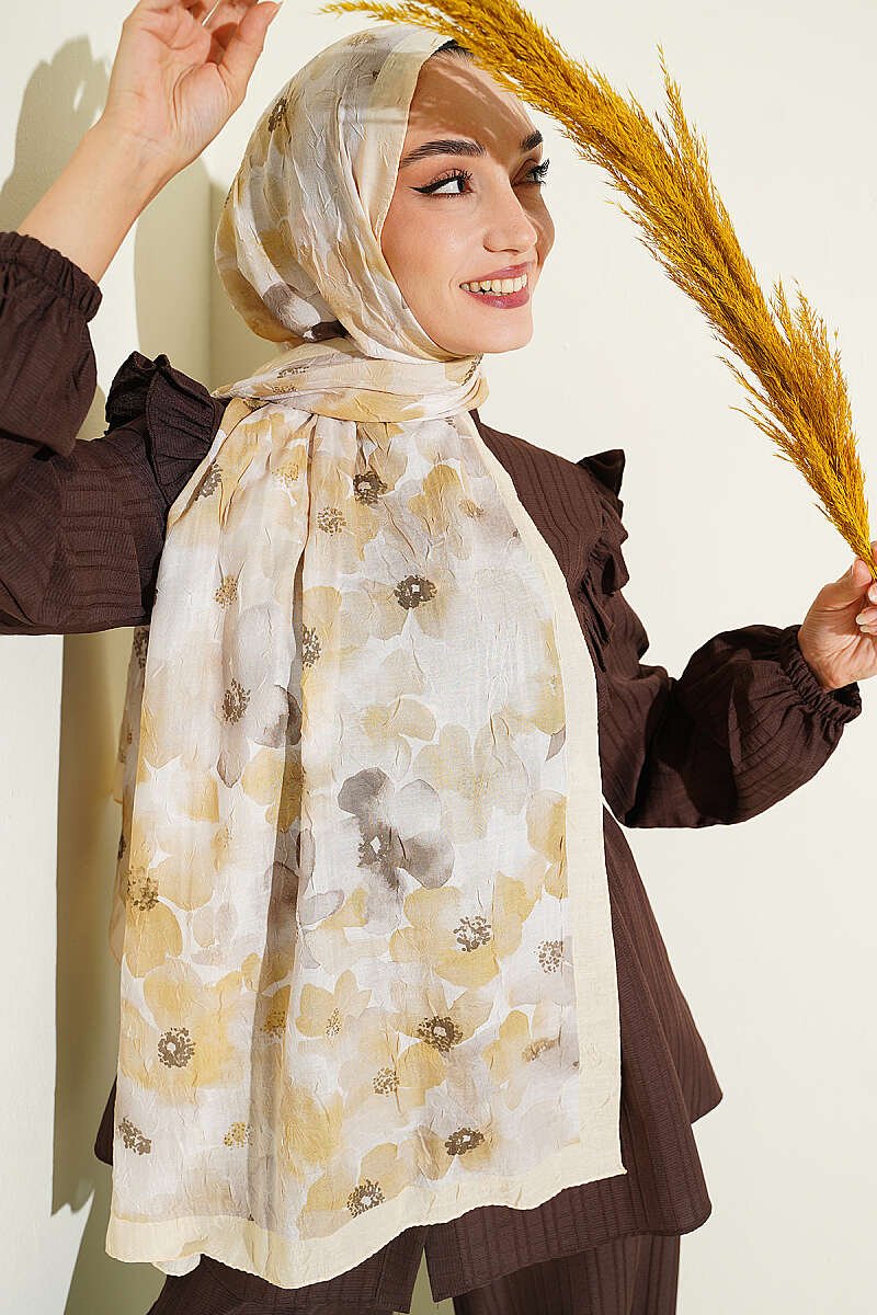 Soft Flora Bamboo Crinkle Shawl Yellow - Image 2