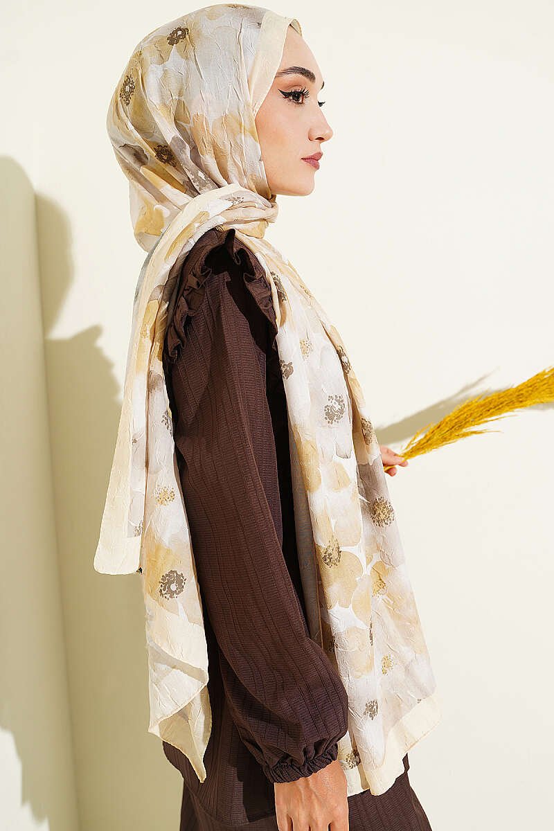 Soft Flora Bamboo Crinkle Shawl Yellow - Image 3