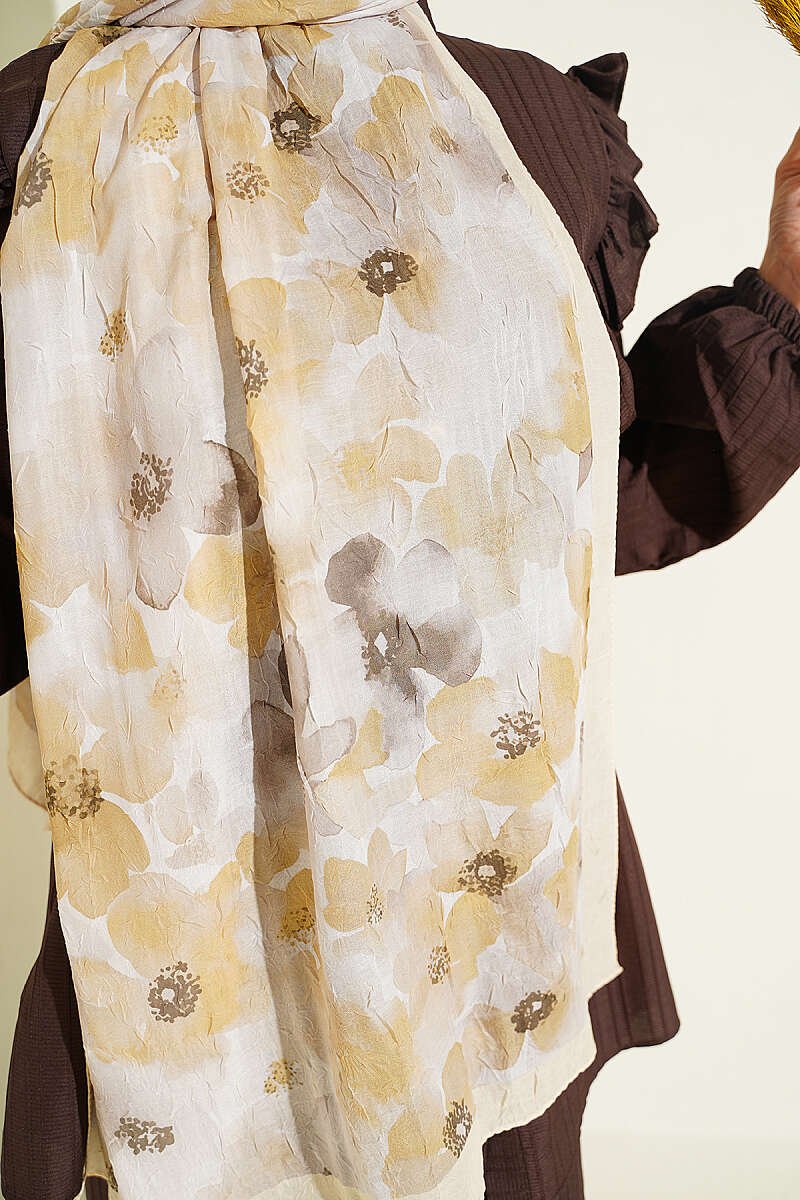 Soft Flora Bamboo Crinkle Shawl Yellow - Image 4