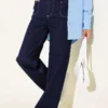 Pocketed Palazzo Denim Pants Navy Blue