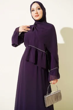 Alternative view of Stone-Embellished Chiffon Dress with Shawl Purple