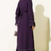 Stone-Embellished Chiffon Dress with Shawl Purple - Image 3