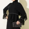 Stone-Embellished Chiffon Dress with Shawl Black - Image 2