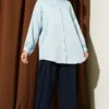 Button-Up Paillette Embellished Two-Thread Knit Blouse with Decorative Stitching Azure - Afbeelding 2