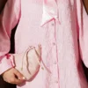 Stone Buttoned Sequin Trimmed Shirt with Stitch Detail Pink - Image 4