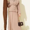 Buttoned Ribbed Modal Skirt Set Beige