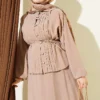 ⁦Buttoned Ribbed Modal Skirt Set Beige⁩ - الصورة ⁦2⁩