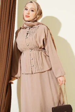 Alternative view of Buttoned Ribbed Modal Skirt Set Beige
