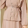 ⁦Buttoned Ribbed Modal Skirt Set Beige⁩ - الصورة ⁦4⁩