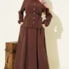 Buttoned Ribbed Modal Skirt Set Brown
