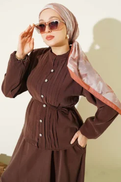 Alternative view of Buttoned Ribbed Modal Skirt Set Brown