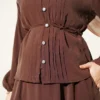 Buttoned Ribbed Modal Skirt Set Brown - Imagen 4