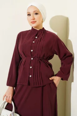 Alternative view of Buttoned Ribbed Modal Skirt Set Plum
