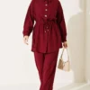 Stone-Embellished Tunic Set Burgundy