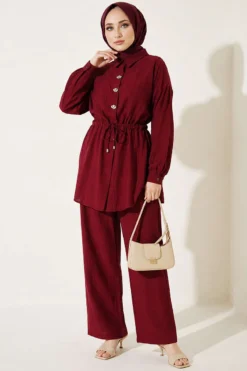 Vista alternativa de Stone-Embellished Tunic Set Burgundy