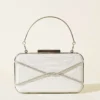 Embellished Striped Evening Clutch Bag White - Image 2