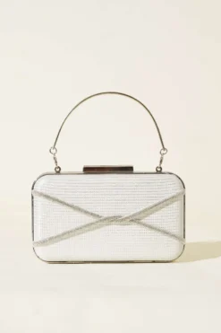 Alternative view of Embellished Striped Evening Clutch Bag White