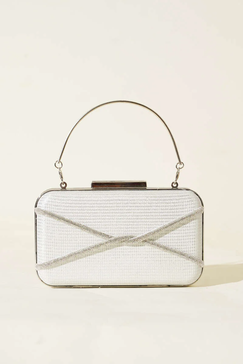 Embellished Striped Evening Clutch Bag White - Image 2