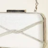 Embellished Striped Evening Clutch Bag White - Image 3