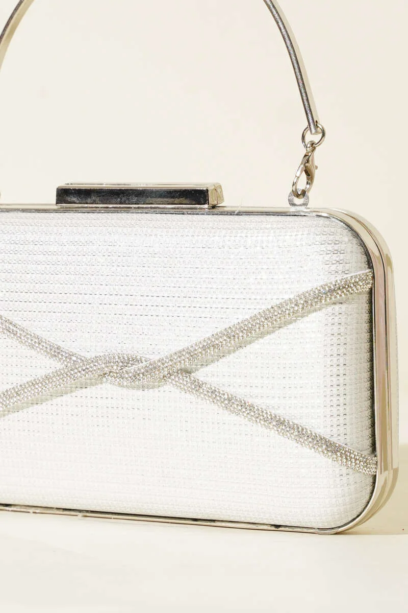 Embellished Striped Evening Clutch Bag White - Image 3