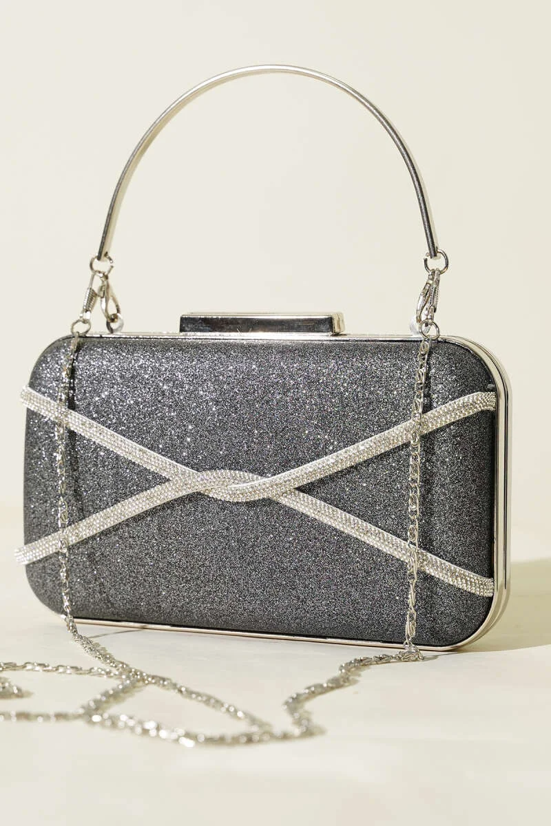 Embellished Striped Evening Clutch Bag Charcoal