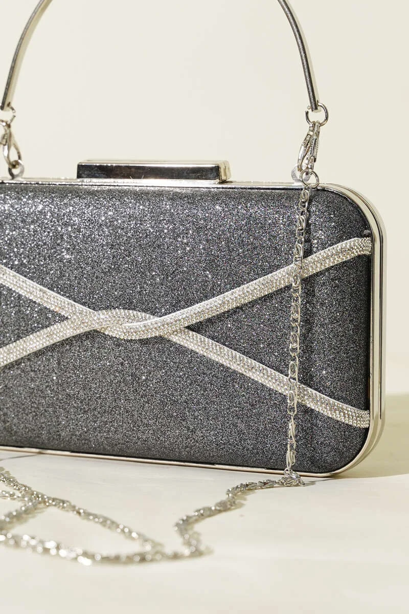 Embellished Striped Evening Clutch Bag Charcoal - immagine 3