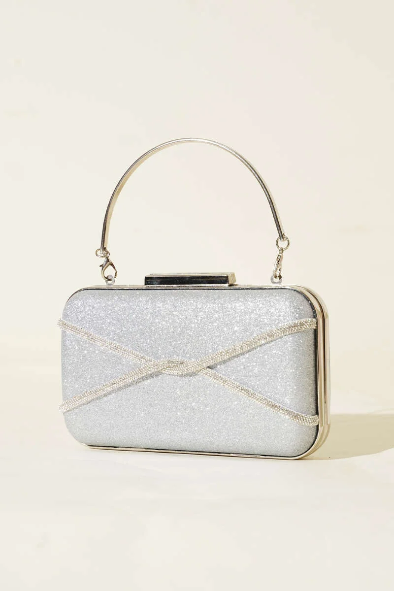 Embellished Striped Evening Clutch Bag Silver