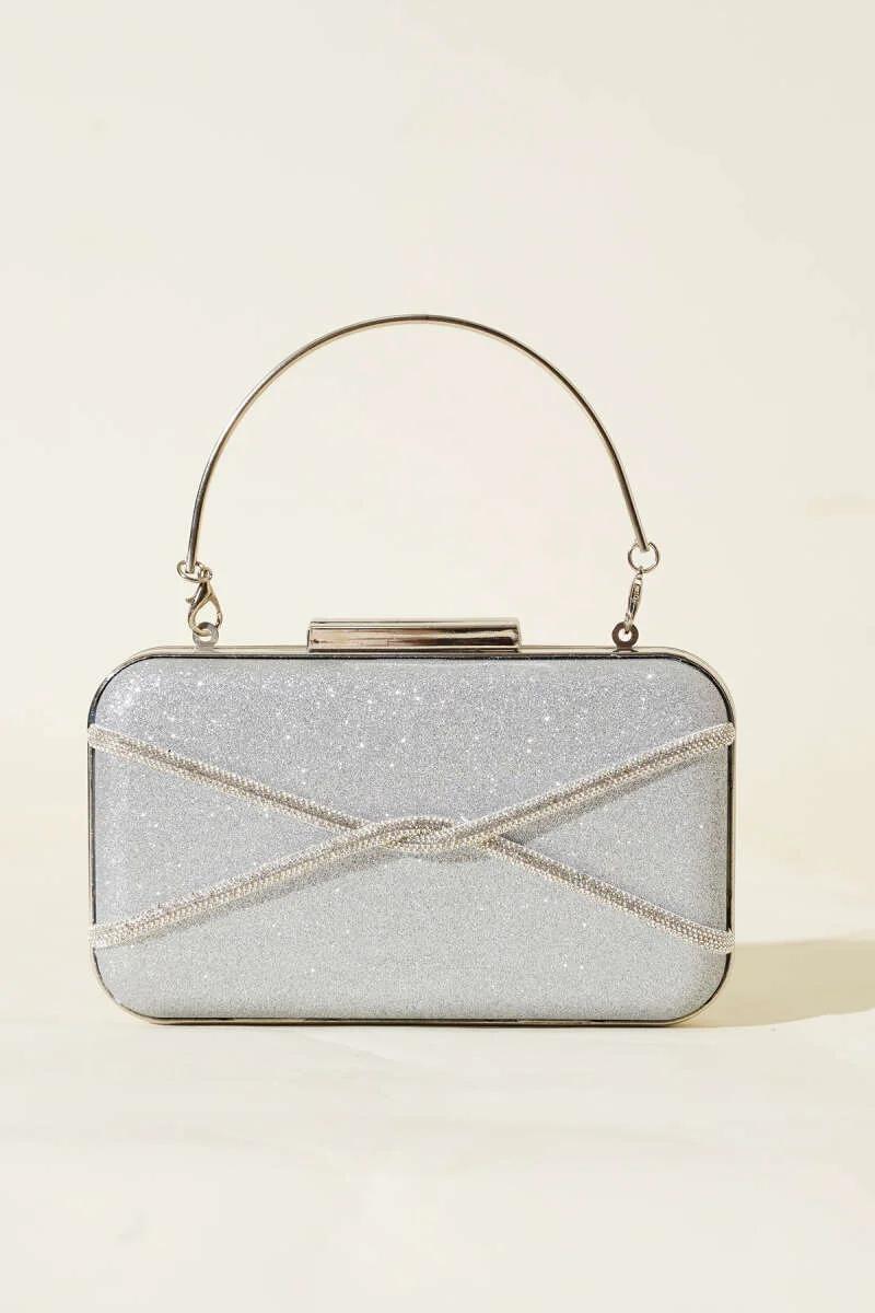 Embellished Striped Evening Clutch Bag Silver - Afbeelding 2