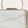 Embellished Striped Evening Clutch Bag Silver - Afbeelding 3