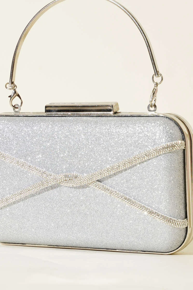 Embellished Striped Evening Clutch Bag Silver - Afbeelding 3