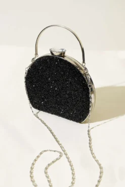 Embellished Oval Evening Clutch Black