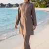 Stone Embellished Half-Zip Modest Three-Piece Swimsuit Mink