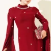 Stone Embellished Shoulder Cape Dress Burgundy - Afbeelding 2